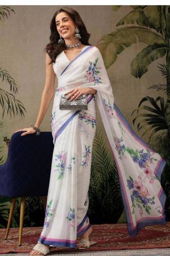 off white zari art silk kasavu saree ready to wear with blouse