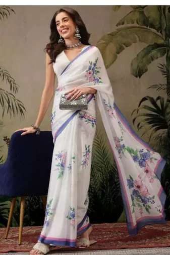 off white zari art silk kasavu saree ready to wear with blouse