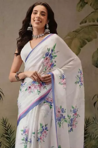 off white zari art silk kasavu saree ready to wear with blouse
