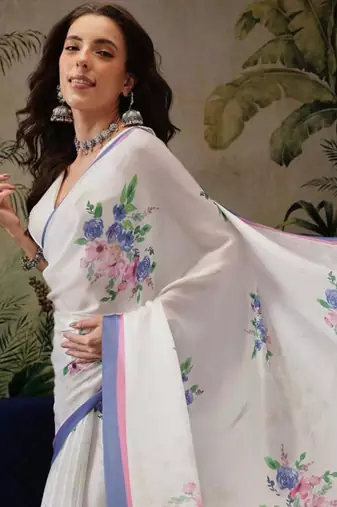 off white zari art silk kasavu saree ready to wear with blouse