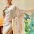 white floral digital print satin kasavu saree with blouse
