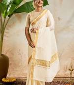 off white zari work pure cotton kasavu saree with blouse