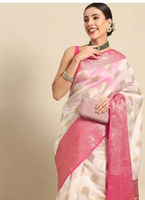 white kasavu tissue saree zari border with blouse 2