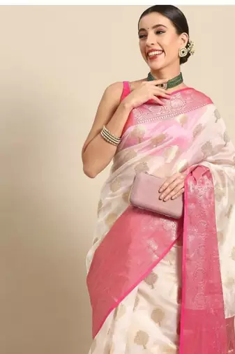 white kasavu tissue saree zari border with blouse