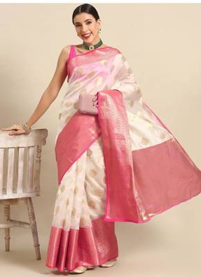 white kasavu tissue saree zari border with blouse 1