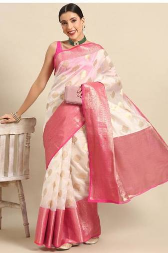 white kasavu tissue saree zari border with blouse