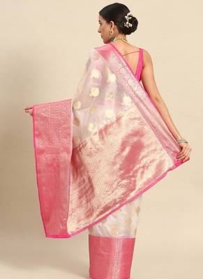 white kasavu tissue saree zari border with blouse 3