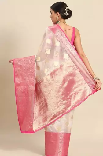 white kasavu tissue saree zari border with blouse