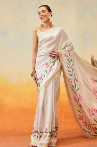 off white zari kasavu tissue saree with blouse