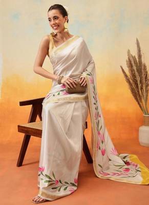 off white zari kasavu tissue saree with blouse 3