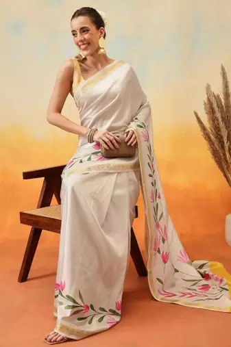 off white zari kasavu tissue saree with blouse