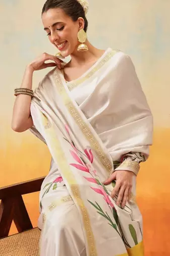 off white zari kasavu tissue saree with blouse