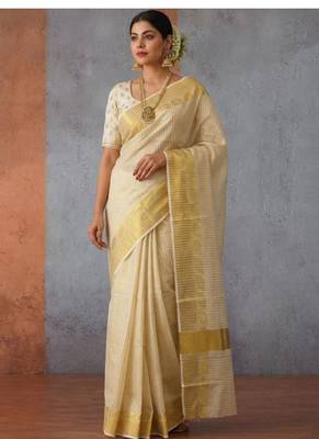 off white zari tissue kasavu saree with blouse 1
