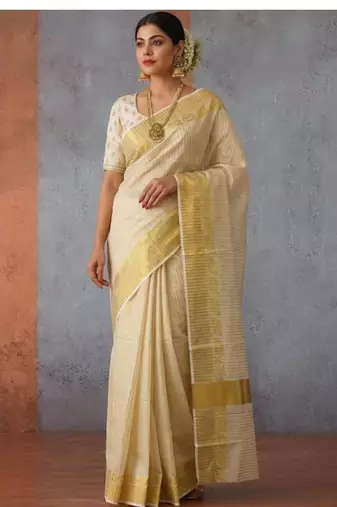 off white zari tissue kasavu saree with blouse