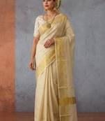 off white zari tissue kasavu saree with blouse