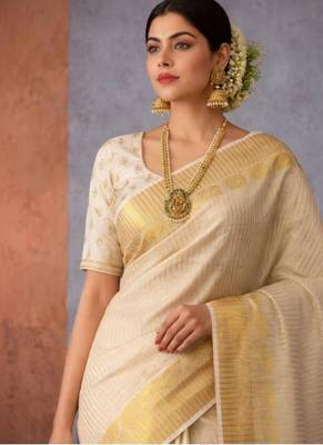 off white zari tissue kasavu saree with blouse 2