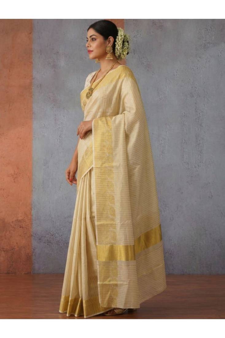 off white zari tissue kasavu saree with blouse