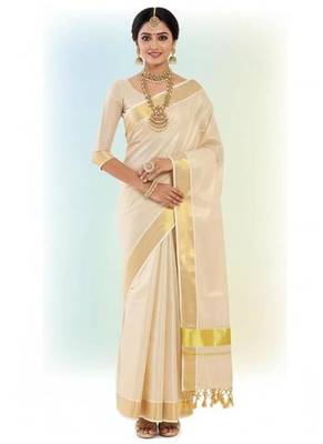 maroon golden gaja embroidery kasavu tissue saree with blouse 2