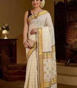 off white zari pure cotton kasavu saree kerala style with blouse