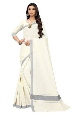 cream zari embroidery tissue kasavu saree with blouse 1