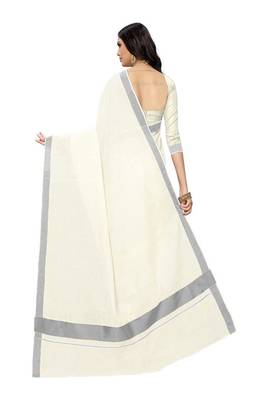 cream zari embroidery tissue kasavu saree with blouse 3