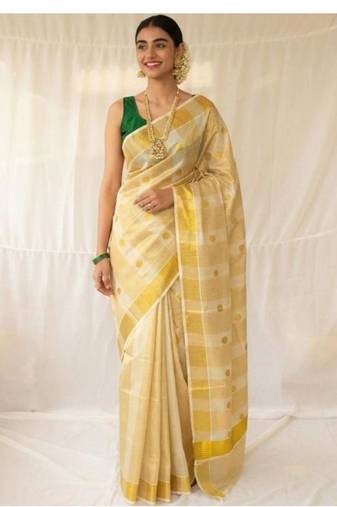 off white handloom pure cotton saree with blouse piece