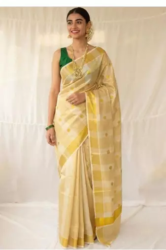 off white handloom pure cotton saree with blouse piece