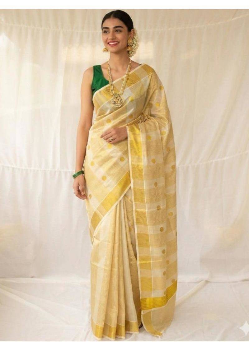 off white handloom pure cotton saree with blouse piece