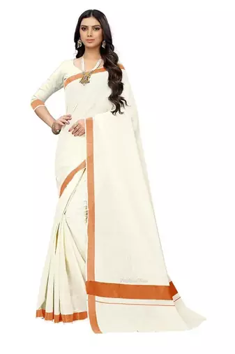 off white pure cotton kasavu saree with zari border