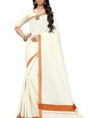 off white pure cotton kasavu saree with zari border