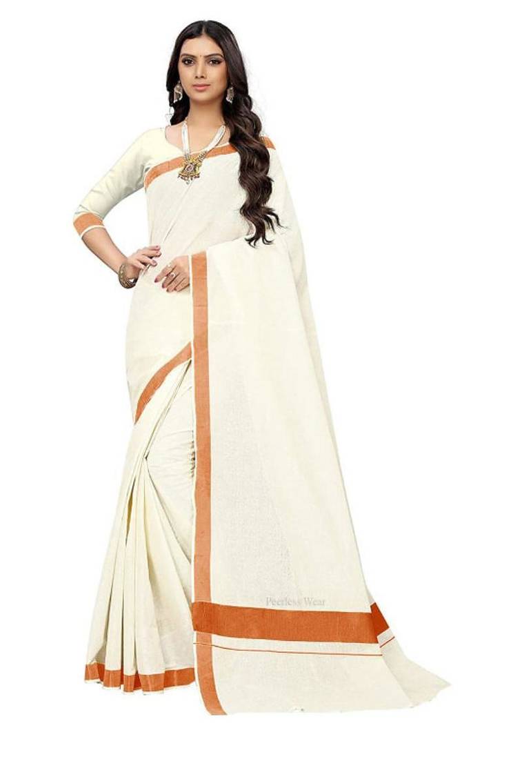 off white pure cotton kasavu saree with zari border