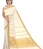 off white zari pure cotton kasavu saree for women