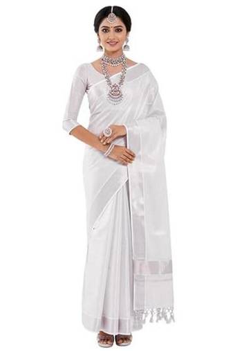 off white zari tissue kasavu saree for haldi function