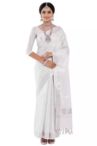 off white zari tissue kasavu saree for haldi function