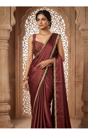 Designer Chinon Saree Decorated With Readymade Gold Sequence Lace  And Sequence Embroidered Unstitched  Blouse Piece 1