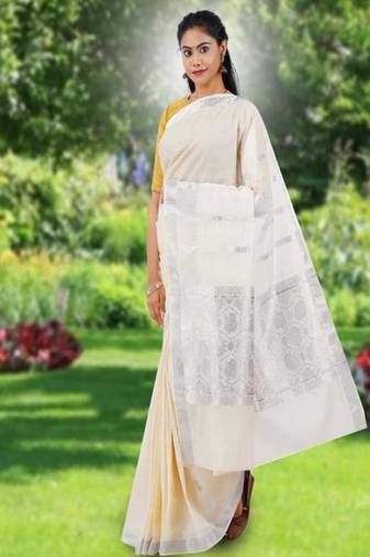 off white pure cotton kasavu saree with zari design