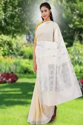 off white pure cotton kasavu saree with zari design