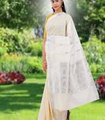off white pure cotton kasavu saree with zari design
