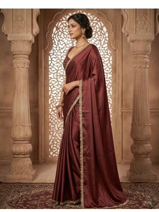 Designer Chinon Saree Decorated With Readymade Gold Sequence Lace  And Sequence Embroidered Unstitched  Blouse Piece 3