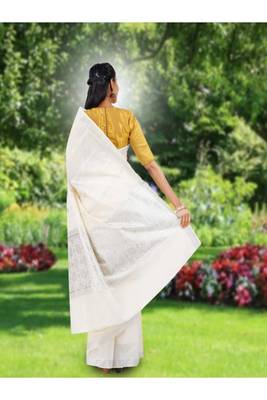 off white pure cotton kasavu saree with zari design 2