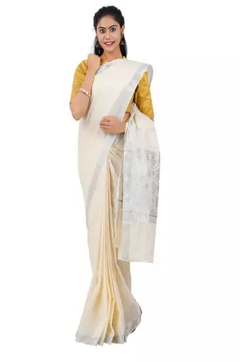 off white pure cotton kasavu saree with zari design