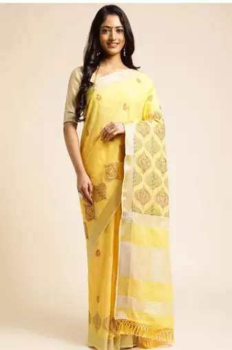 pink embroidered pure linen kasavu saree with blouse piece