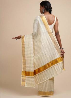 white zari viscose rayon kasavu saree with blouse 3