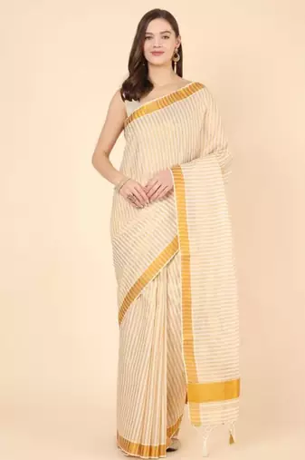 off white striped zari pure cotton kasavu saree with blouse