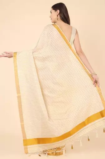 off white striped zari pure cotton kasavu saree with blouse