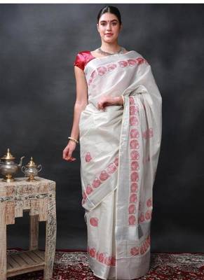 star white printed auspicious pots kasavu cotton silk saree 1
