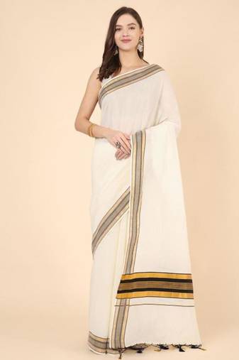 off white zari cotton kasavu saree with blouse