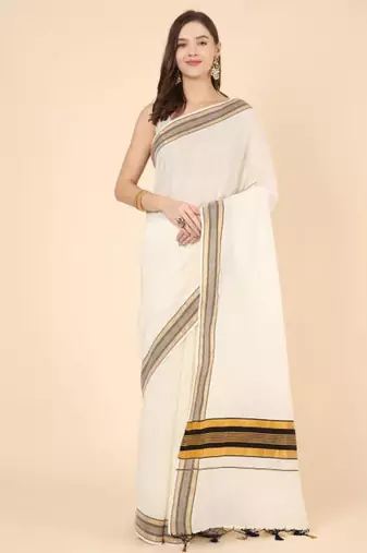 off white zari cotton kasavu saree with blouse