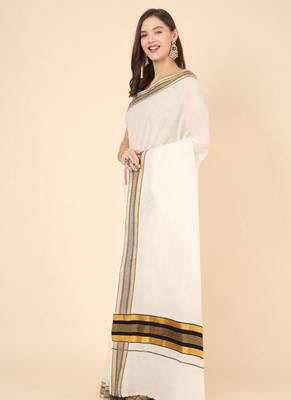 off white zari cotton kasavu saree with blouse 2