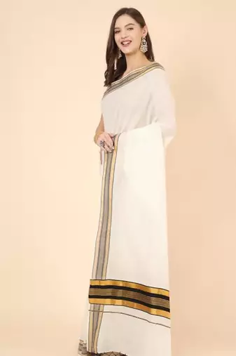 off white zari cotton kasavu saree with blouse